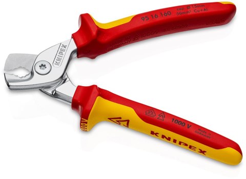 Chromowane nożyce do kabli KNIPEX 95 16 160 – narzędzie profesjonalne dla elektryków.