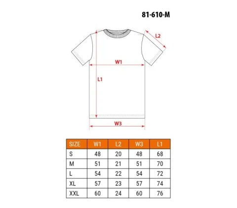 Tabela rozmiarów -  koszulki z krótkim rękawem .