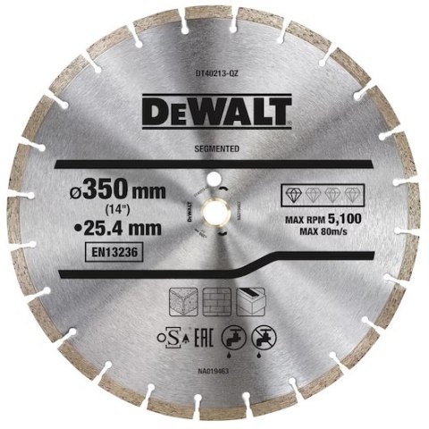 Segmentowa tarcza diamentowa DEWALT DT40213-QZ 350 mm, otwór 25,4/20 mm, segment 7 mm