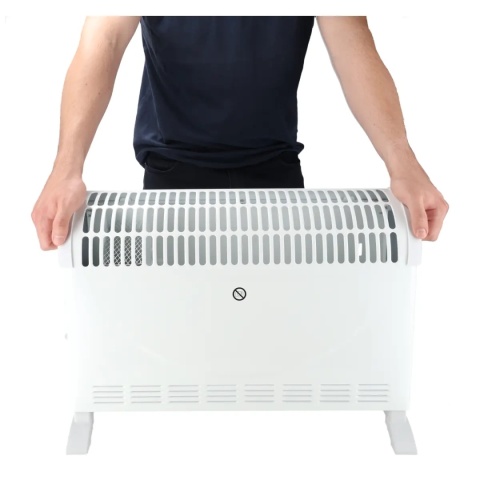 Mobilny grzejnik z izolowanymi uchwytami transportowymi.