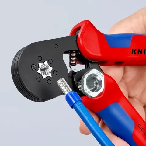 KNIPEX 97 53 14 – samonastawne szczypce do zagniatania tulejek, ergonomiczna konstrukcja.