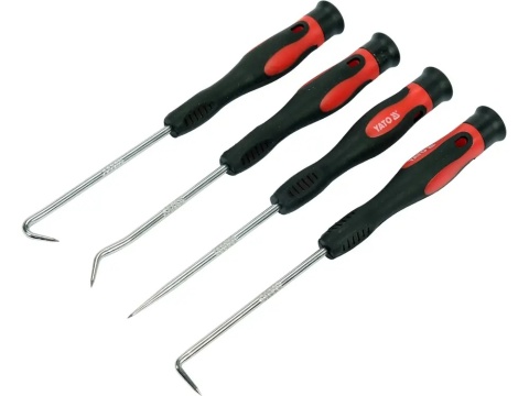 Haczyki z rękojeścią YATO YT-0843 – zestaw 4 sztuk do precyzyjnych prac mechanicznych.