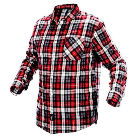 Koszula flanelowa NEO TOOLS 81-540-L w czerwono-czarno-białą kratę.