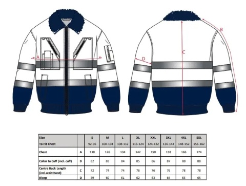 Tabela rozmiarów  XL Kurtka Pilot 3w1