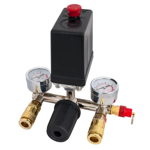 Airpress 36840-R – reduktor ciśnienia z wyłącznikiem i manometrami.