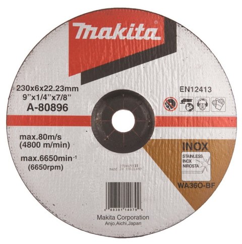 Makita A-80896 – tarcza szlifierska 230 mm do metalu i stali nierdzewnej.