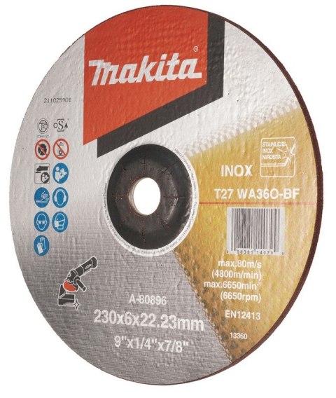 Tarcza Makita WA36O – idealna do szlifowania stali INOX i żelaza.