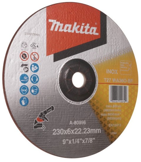 A-80896 Makita – ziarno WA36O zapewnia chłodny, czysty szlif.
