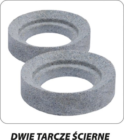 Dwie tarcze ścierne - Ostrzałka W-73470 działa z prędkością 1600 obr./min przy zasilaniu 230 V.