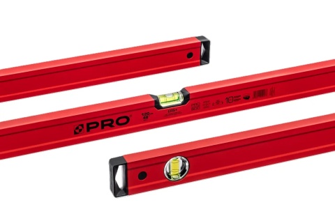 Poziomnica 120 cm marki PRO wyposażona w nasadki ochronne ANTI SHOCK CAP.