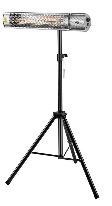 Metalowy statyw NEO TOOLS zapewnia stabilność i mobilność promienników.