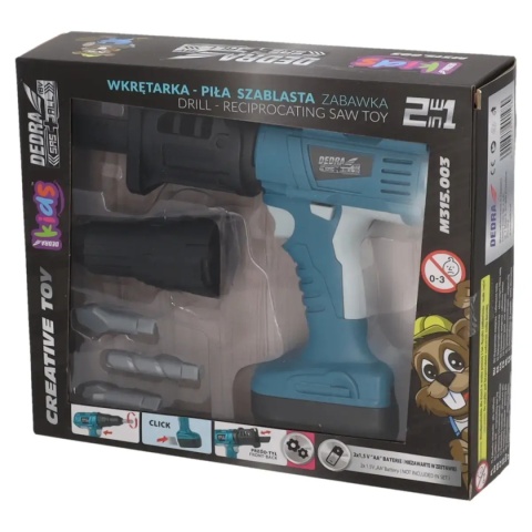 Opakowanie - Zabawka Dedra Kids M315.003 pozwala bawić się w trybie wkrętarki lub piły szablastej.