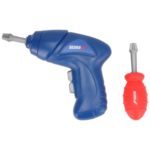 Wkrętarka na baterie w modelu Dedra Kids M315.010 imituje prawdziwe narzędzie.